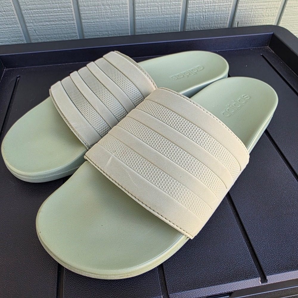 Adidas Adilette Shower Slides Mens 13 Green 3-Stripes Comfort Sandal